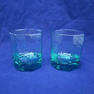 Libbey Facets Green Old Fashioned Glasses Set Of 2